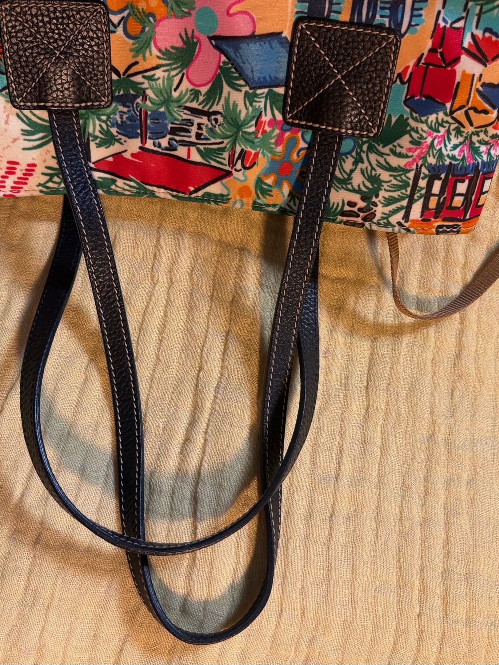 Dooney & Bourke Tropical Island Print Tote Shoulder Bag Colorful Resort Scene - Picture 6 of 16